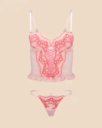 Pink bra and panty lingerie set