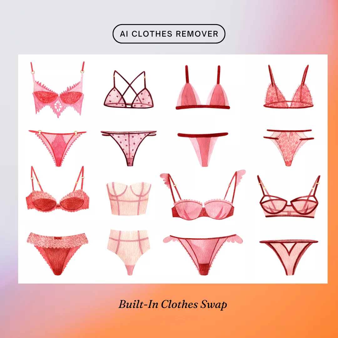 various sexy lingerie illustrations used as clothing options in myimg ai clothes remover.