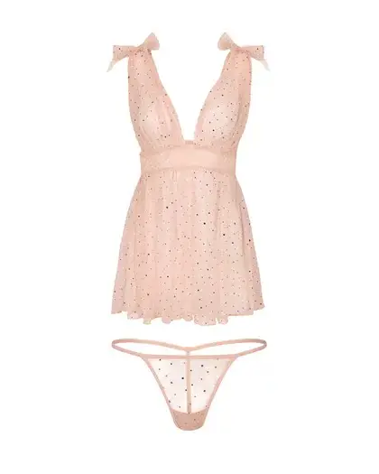 Elegant sexy dress AI fantasy design with sheer blush babydoll and matching thong
