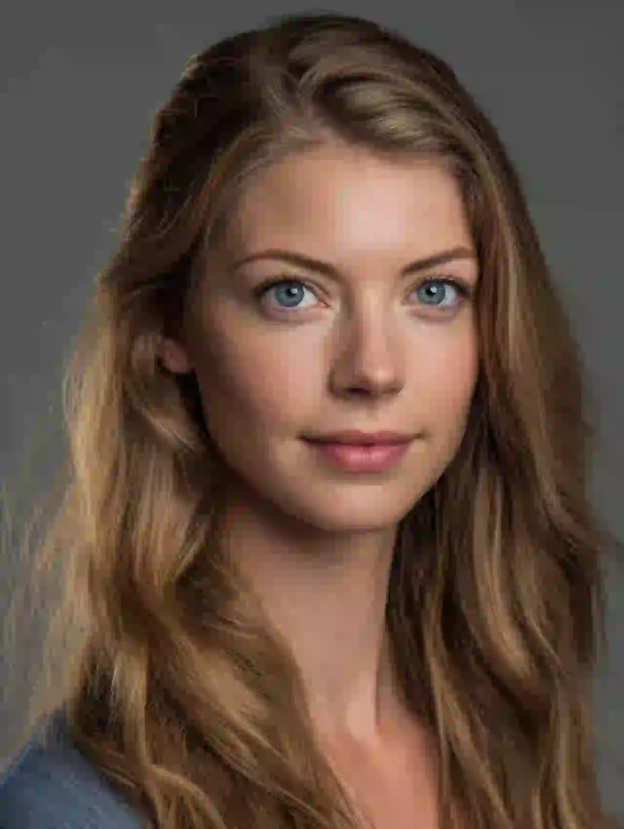 Blonde woman with wavy hair and blue eyes in natural lighting. Template for photo face swap.