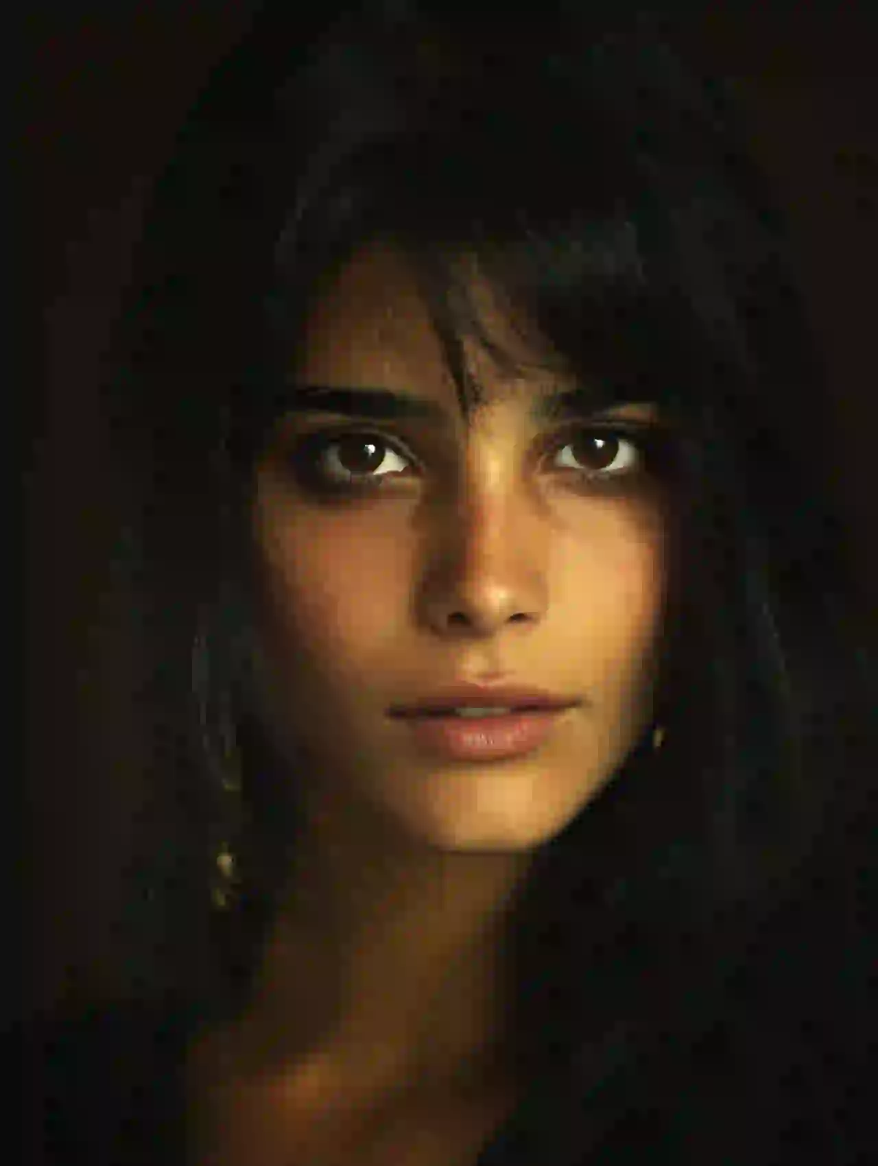 Indian woman with brown skin and curly dark hair. Template for photo face swap.