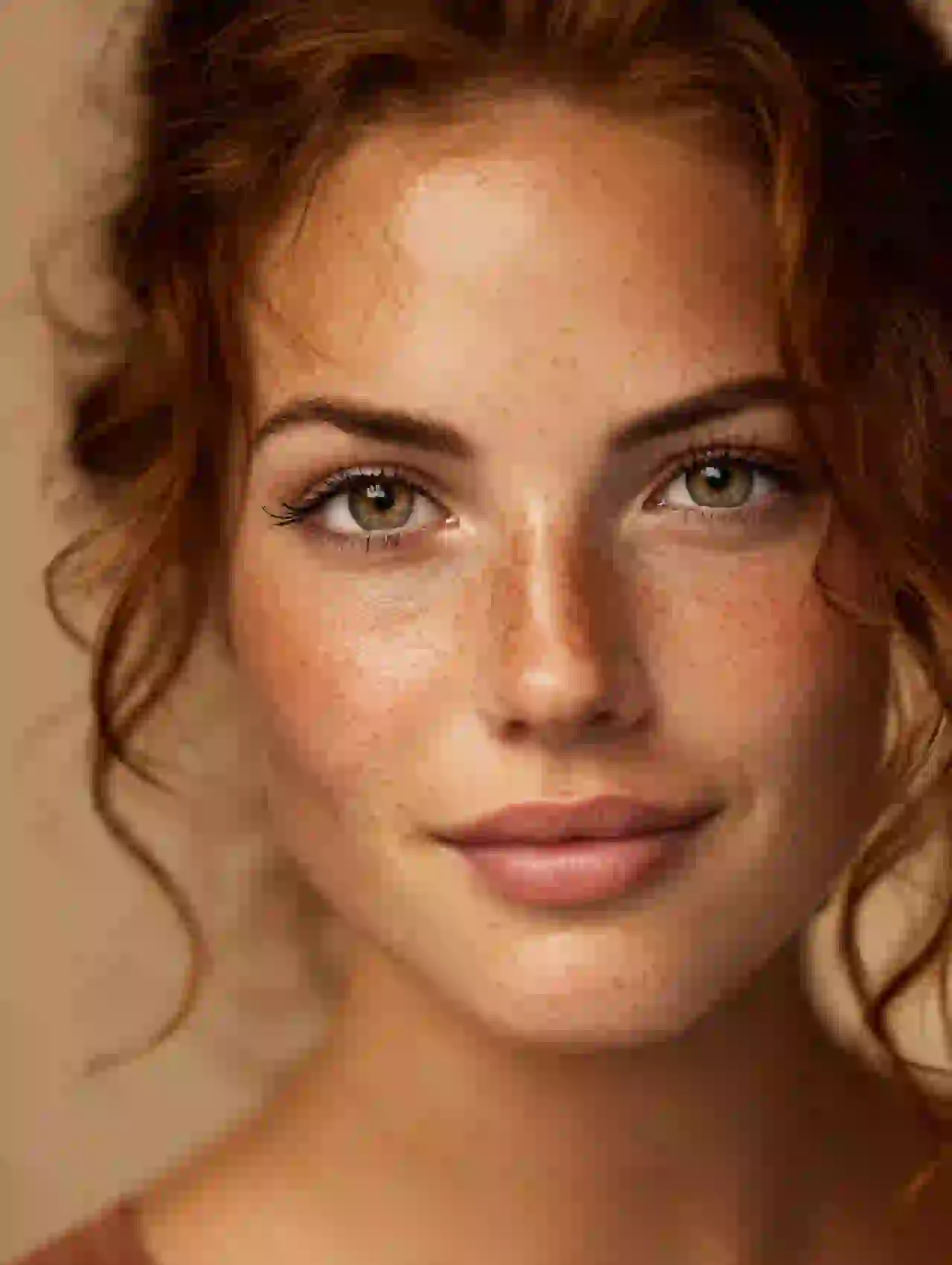 Caucasian woman with red hair and freckles. Template for photo face swap.