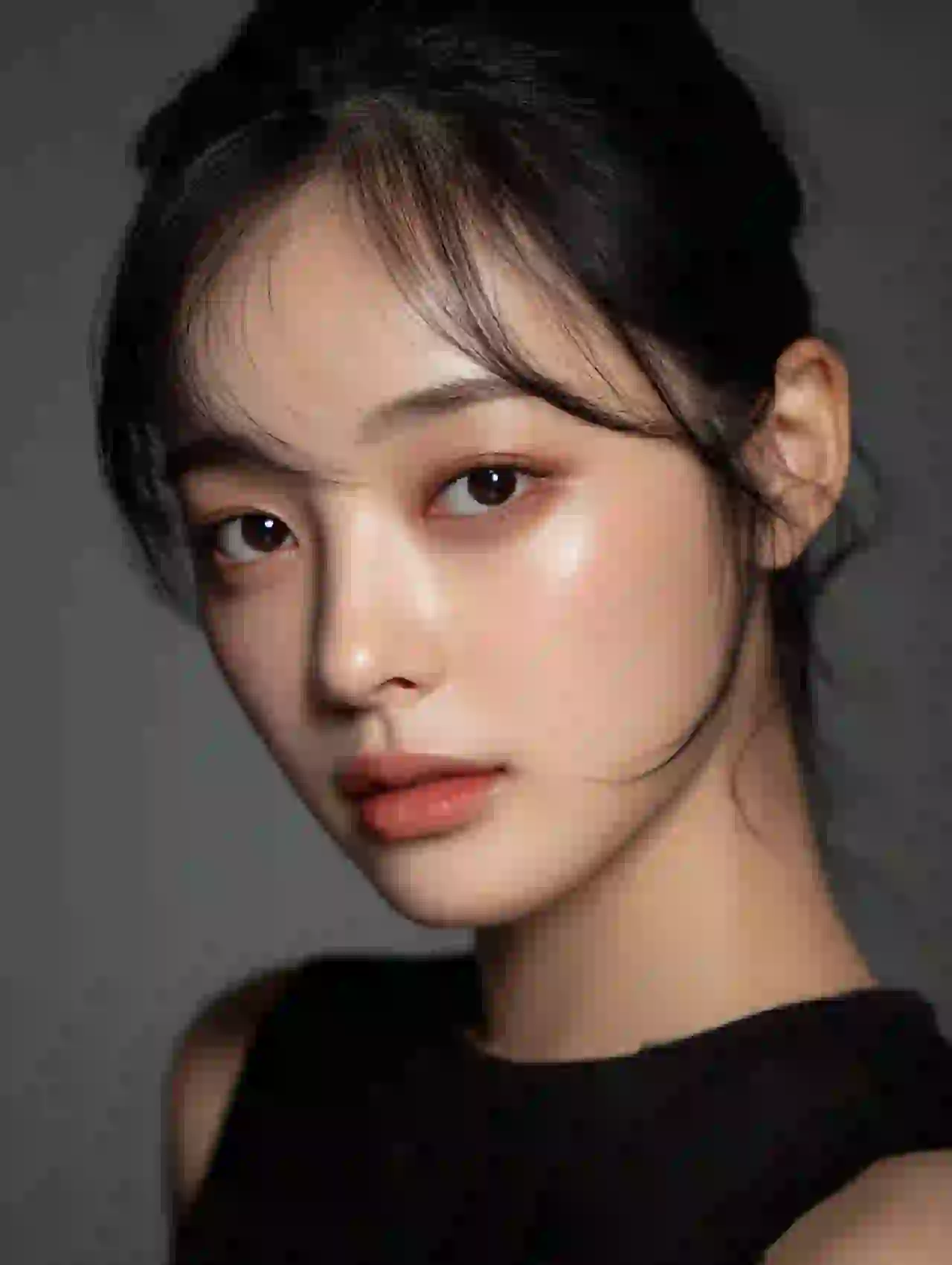Korean woman with bangs and elegant makeup. Template for AI face swap.