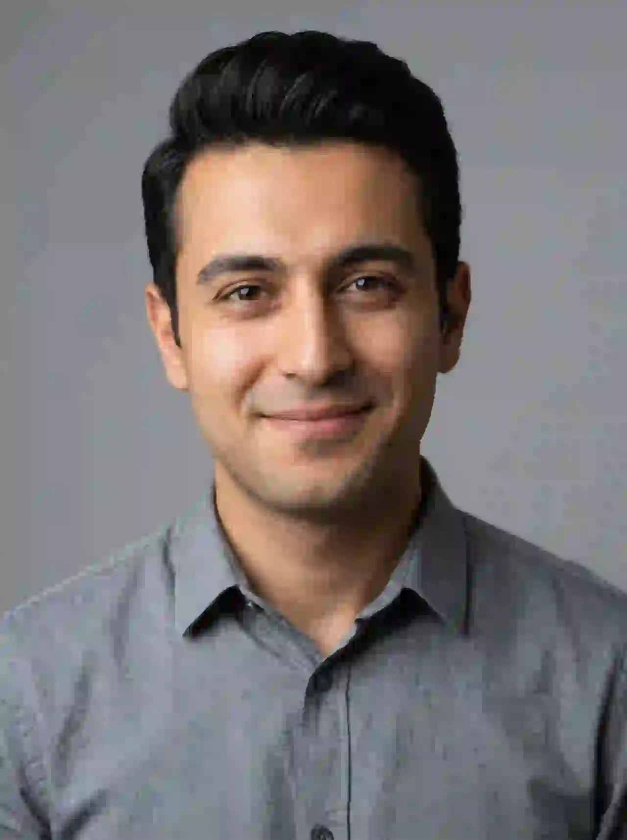 Mediterranean man with slicked dark hair in light shirt. Template for photo face swap.