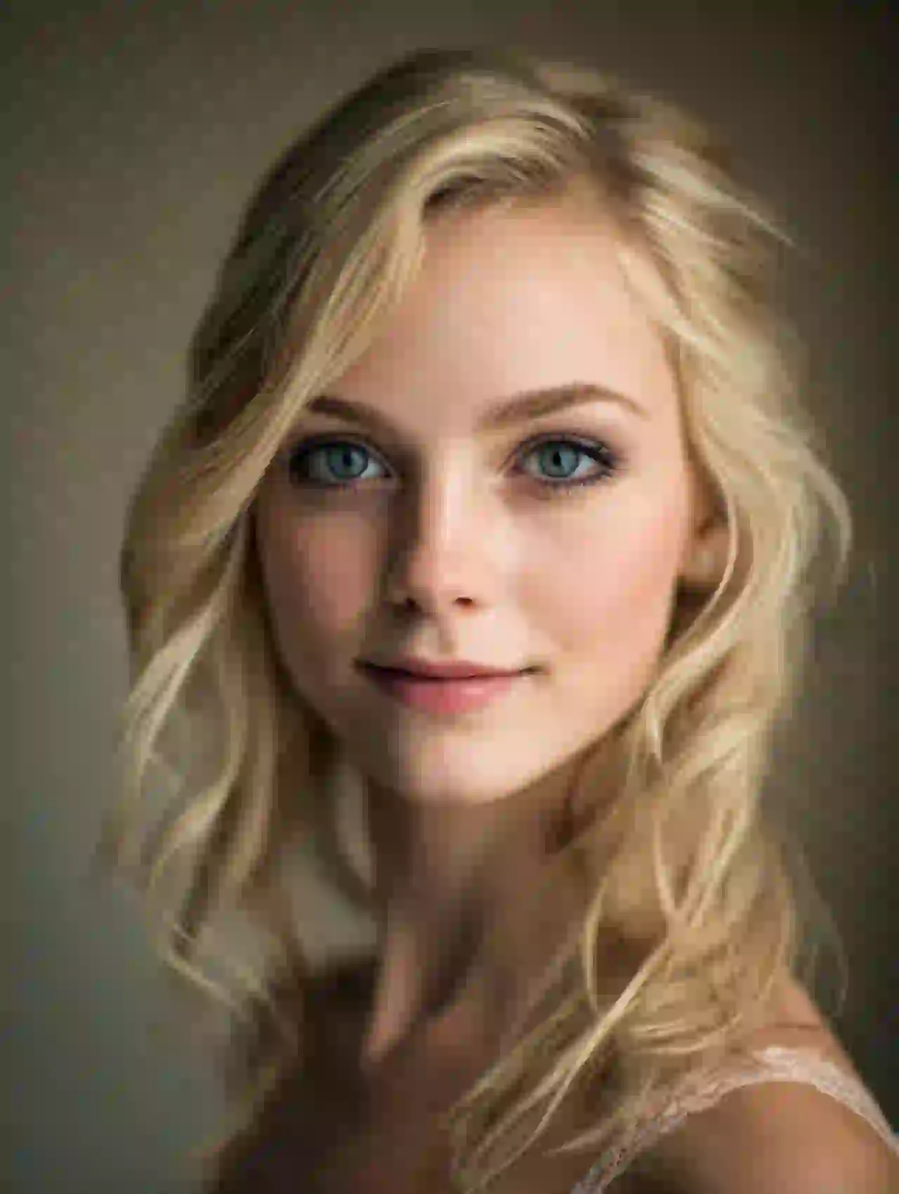 Young blonde woman with blue eyes and wavy hair. Template for photo face swap.