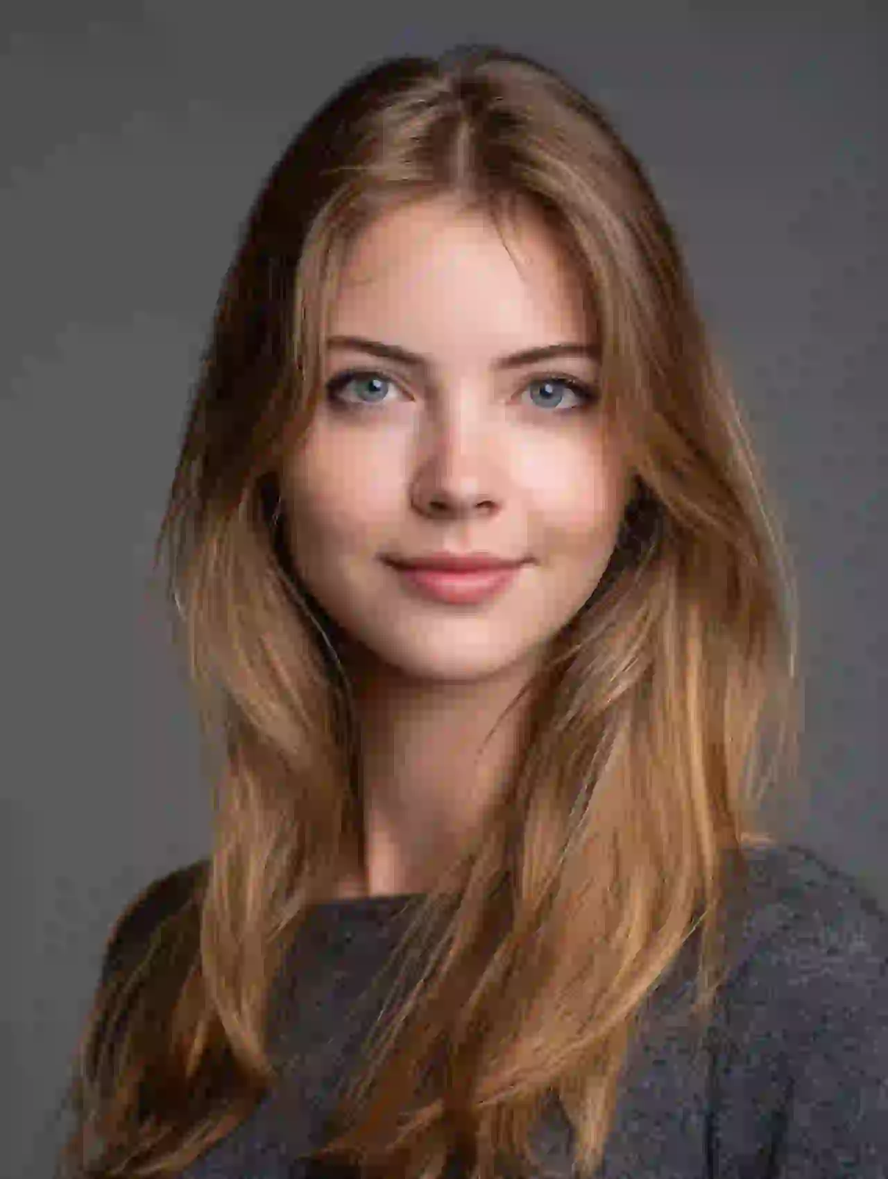 Young European woman with light brown hair and blue eyes. Template for photo face swap.